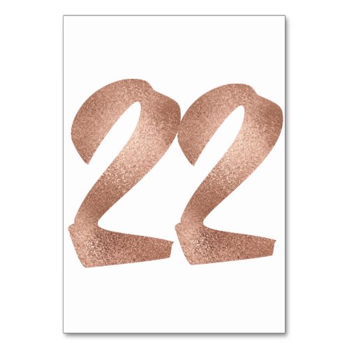22 Table  Number White Metallic Pink Rose Gold Table Number