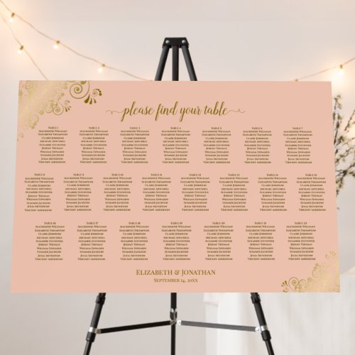 22 Table Peach & Gold Horizontal Seating Chart Foam Board