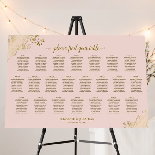 22 Table Pink & Gold Horizontal Seating Chart Foam Board