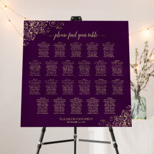22 Table Plum Purple & Gold Wedding Seating Chart Foam Board