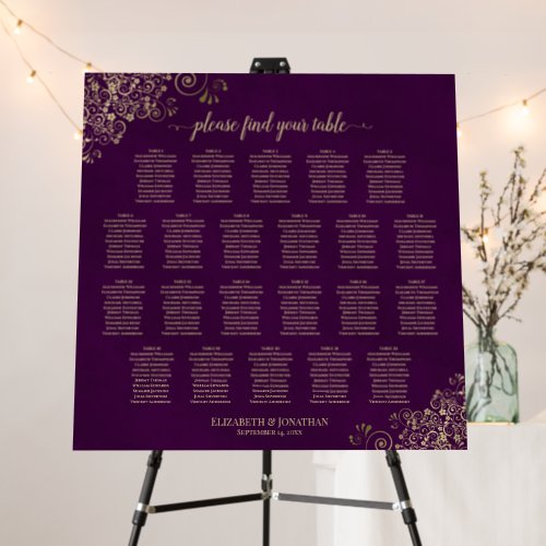 22 Table Plum Purple  Gold Wedding Seating Chart Foam Board