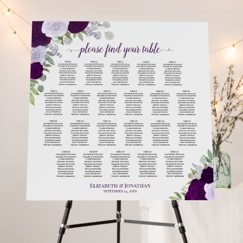 22 Table Purple Roses Rustic Wedding Seating Chart Foam Board