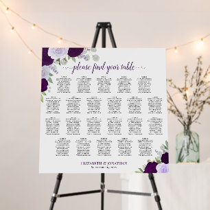 22 Table Purple Roses Rustic Wedding Seating Chart Foam Board