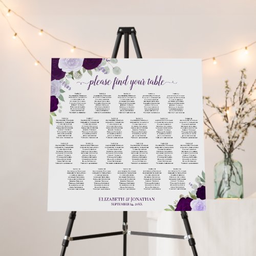 22 Table Purple Roses Rustic Wedding Seating Chart Foam Board
