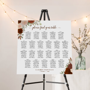 22 Table Rust Boho Roses Wedding Seating Chart Foam Board