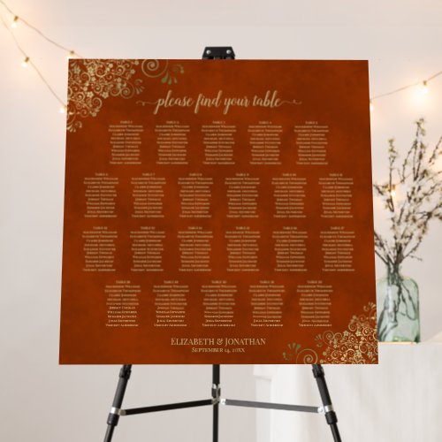 22 Table Rust Orange  Gold Wedding Seating Chart Foam Board