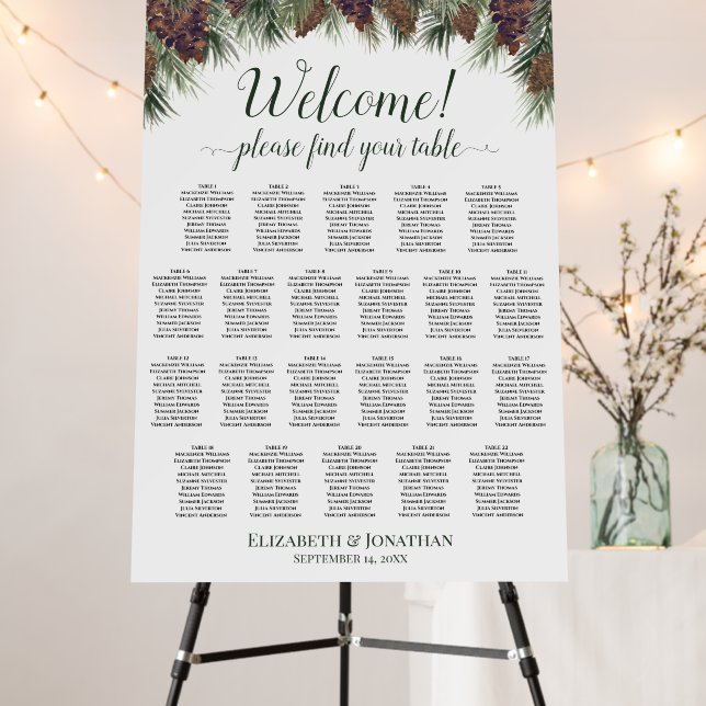 22 Table Rustic Pinecones Wedding Seating Chart Foam Board (In Situ (Stand))