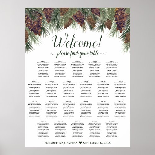22 Table Rustic Watercolor Pinecones Seating Chart