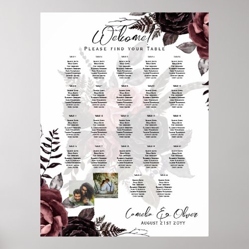 22 Table Seating Chart Photo Welcome Names Wedding