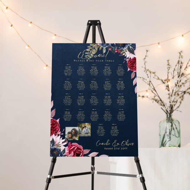 22 Table Seating Chart Photo Welcome Names Wedding Foam Board (In Situ (Stand))