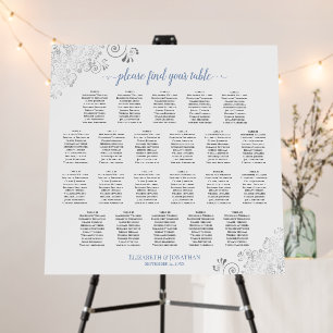 22 Table Silver Lace & Blue on White Seating Chart Foam Board