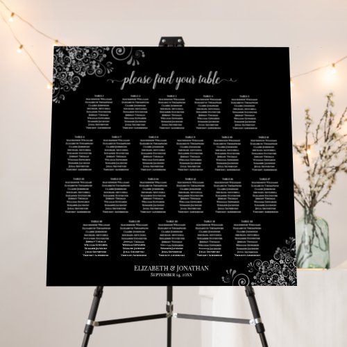 22 Table Silver Lace  Classic Black Seating Chart Foam Board