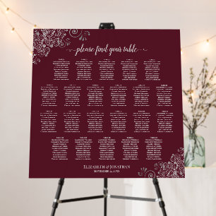 22 Table Silver Lace on Burgundy Seating Chart Foam Board