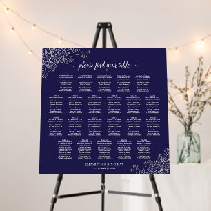 22 Table Silver Lace on Navy Blue Seating Chart Foam Board