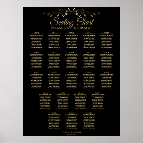 22 Table Simple Gold Black Wedding Seating Chart