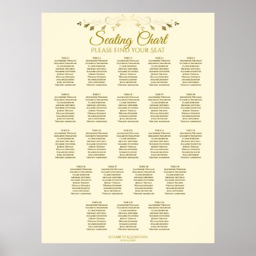 22 Table Simple Gold Cream Wedding Seating Chart