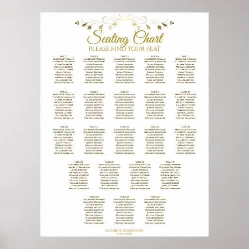 22 Table Simple Gold White Wedding Seating Chart