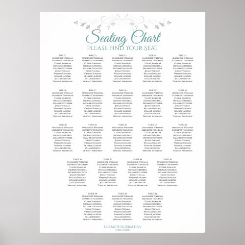 22 Table Simple Teal  White Wedding Seating Chart