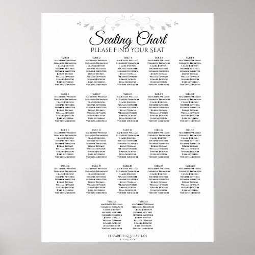 22 Table Simple White Wedding Seating Chart