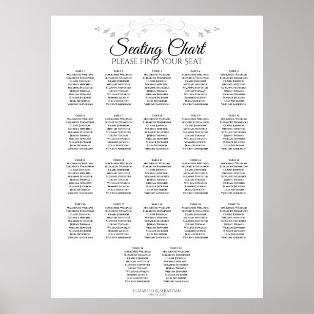 22 Table Simple White Wedding Seating Chart (Front)