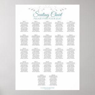 22 Table Teal & Gray Wedding Seating Chart