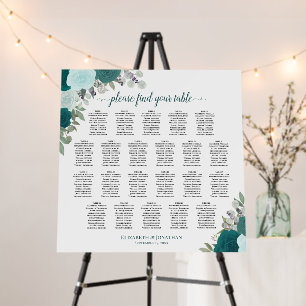 22 Table Teal Roses Elegant Wedding Seating Chart Foam Board