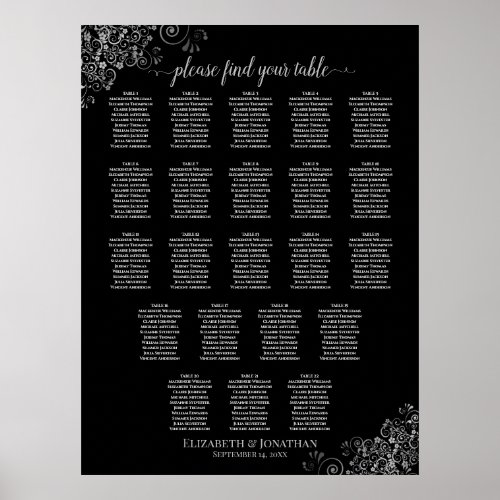22 Table Wedding Seating Chart Black  Gray Frills