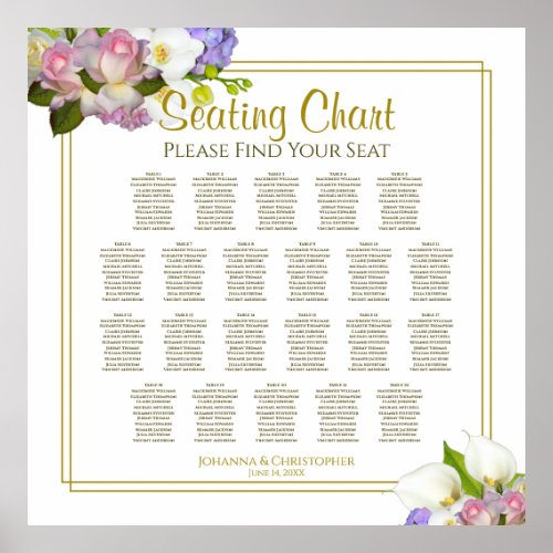 22 Table Wedding Seating Chart Gold  Pink Floral