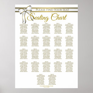 22 Table White & Gold Ribbon Wedding Seating Chart
