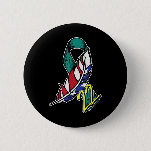 22 Veteran PTSD Suicide Awareness US Feather Patri Button (Front)