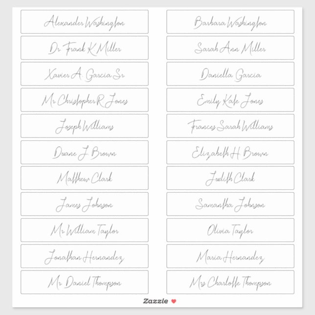 22 Wedding Guest Names Elegant Handwritten Script Sticker (Sheet)