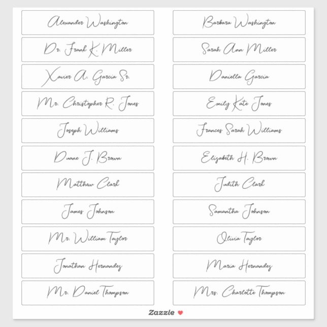 22 Wedding Guest Names Elegant Monoline Script Sticker (Sheet)