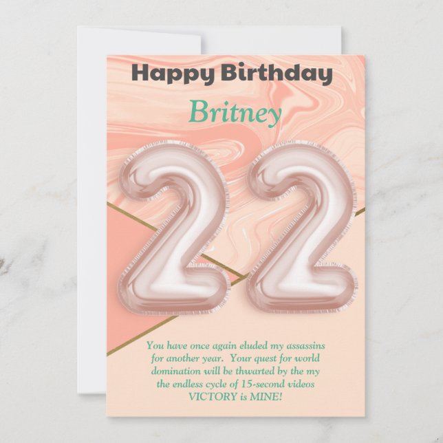 22 year old girls Happy Birthday card (Front)