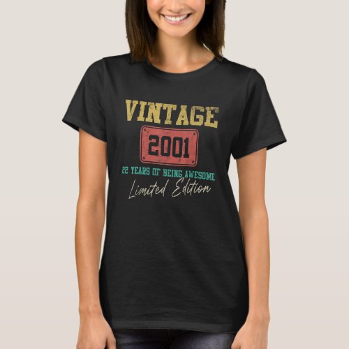 22 Year Old Vintage 2001  22nd Birthday T_Shirt