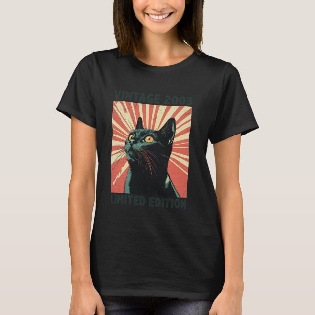 22 Years Old  Vintage 2003 Cat Lover 22nd Birthday T-Shirt (Front)