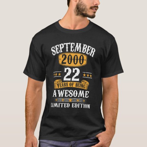 22 Years Old  Vintage September 2000 22nd Birthday T_Shirt