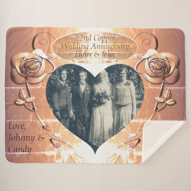22nd/7th Copper Wedding Anniversary +Photo  Sherpa Blanket (Front (Horizontal))