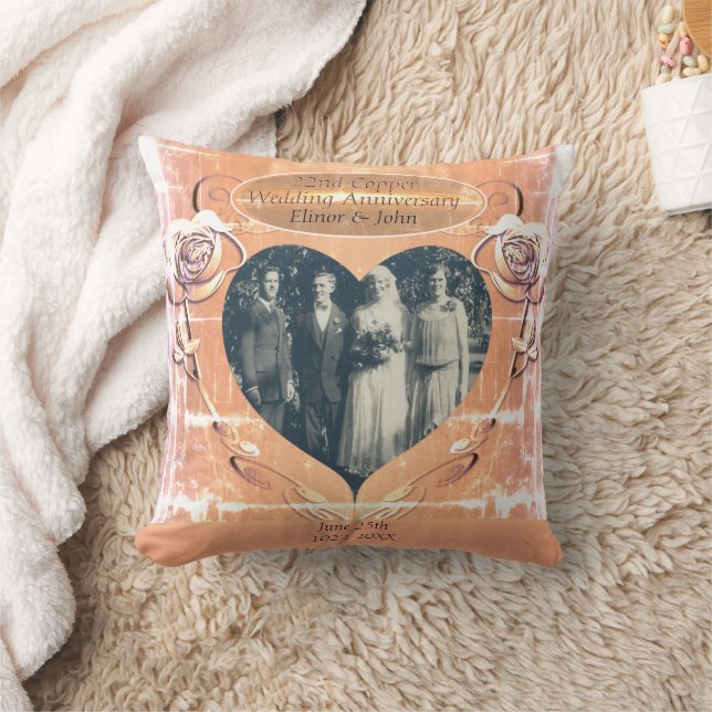 22nd/7th Copper Wedding Rose Photo Tote Throw Pillow (Blanket)