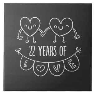 22nd Anniversary Gift Chalk Hearts Ceramic Tile
