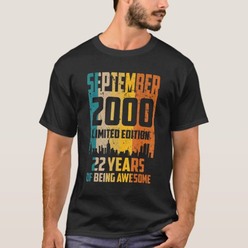 22nd Birthday 22 Years Awesome Since September 200 T_Shirt