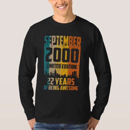 22nd Birthday 22 Years Awesome Since September 200 T_Shirt