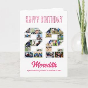 22nd Birthday Anniversary Number 22 Photo Collage Card
