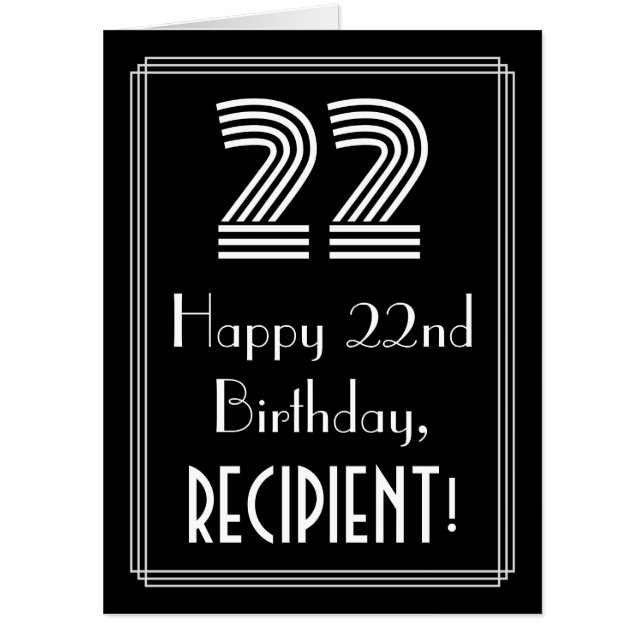 22nd Birthday — Art Deco Inspired Look “22” + Name Card (Front)