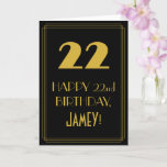 [ Thumbnail: 22nd Birthday ~ Art Deco Inspired Look "22" & Name Card ]