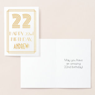 22nd Birthday - Art Deco Inspired Look "22" & Name Foil Card