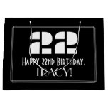 [ Thumbnail: 22nd Birthday ~ Art Deco Inspired Look "22" + Name Gift Bag ]