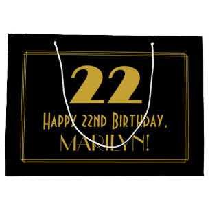 22nd Birthday — Art Deco Inspired Look "22" & Name Large Gift Bag