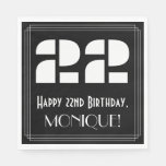 [ Thumbnail: 22nd Birthday: Art Deco Inspired Look "22" + Name Napkins ]