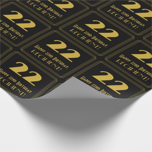 22nd Birthday  Art Deco Inspired Look 22  Name Wrapping Paper