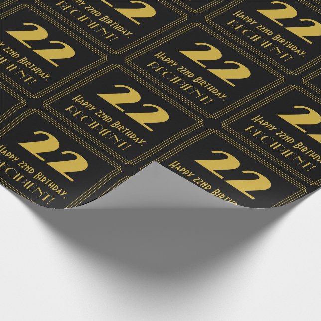 22nd Birthday – Art Deco Inspired Look "22" & Name Wrapping Paper (Corner)